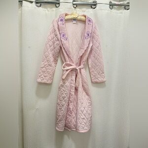 Vintage Pink Quilted Robe with Embroidered Collar